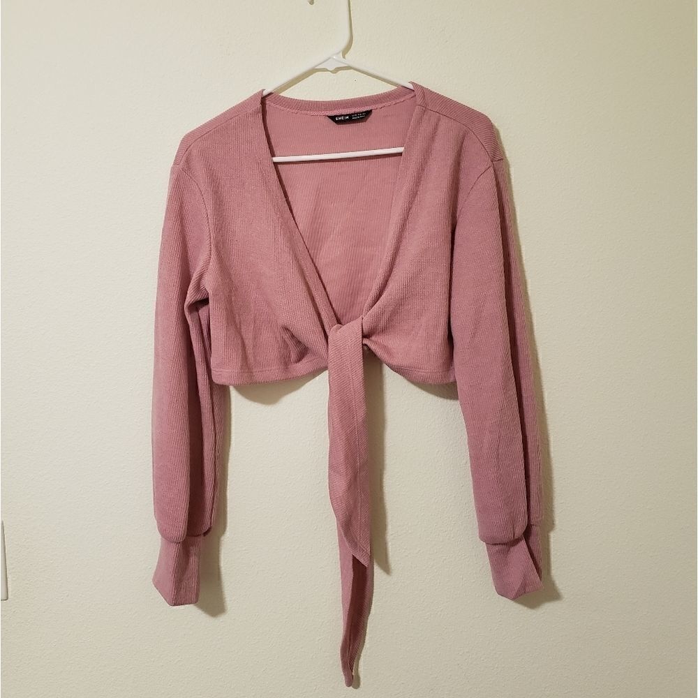 SHEIN PINK LONG SLEEVE CROP TOP M